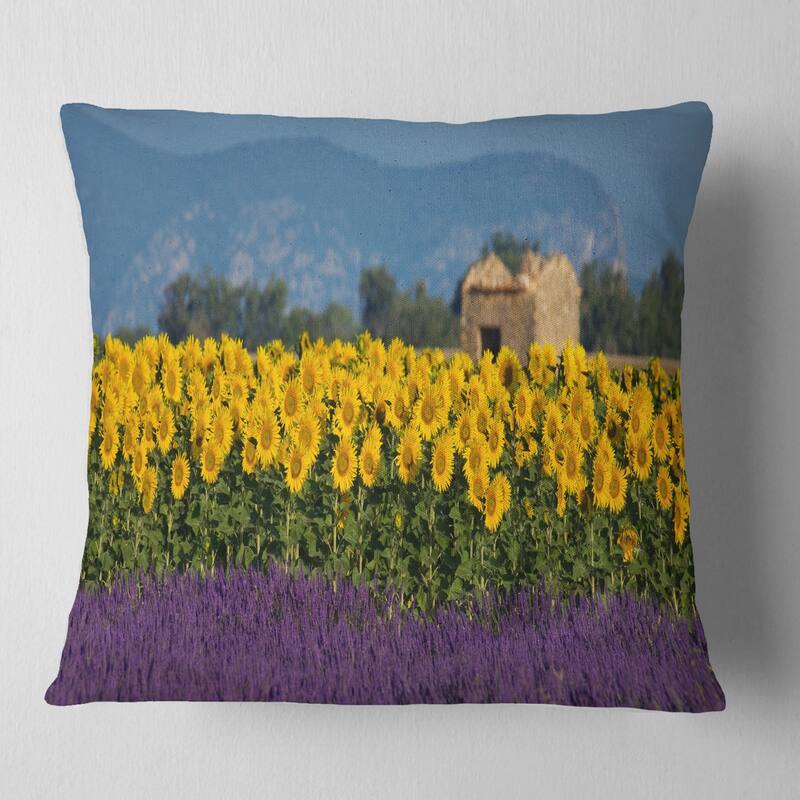 Designart 'Lavender and Sunflower in Provence' Floral Throw Pillow - Square - 26 in. x 26 in. - Large