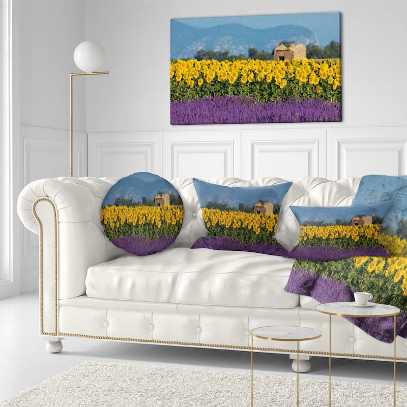 Designart 'Lavender and Sunflower in Provence' Floral Throw Pillow