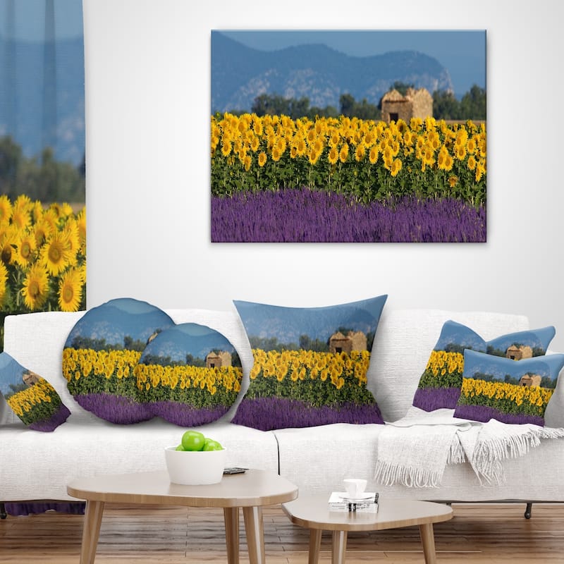 Designart 'Lavender and Sunflower in Provence' Floral Throw Pillow