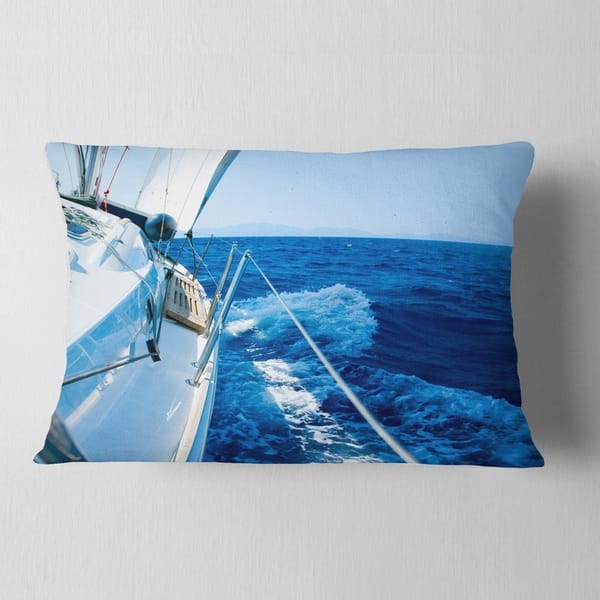 Designart Tourism Yacht Sailing In Blue Sea Seashore Throw Pillow On Sale Overstock 20950495