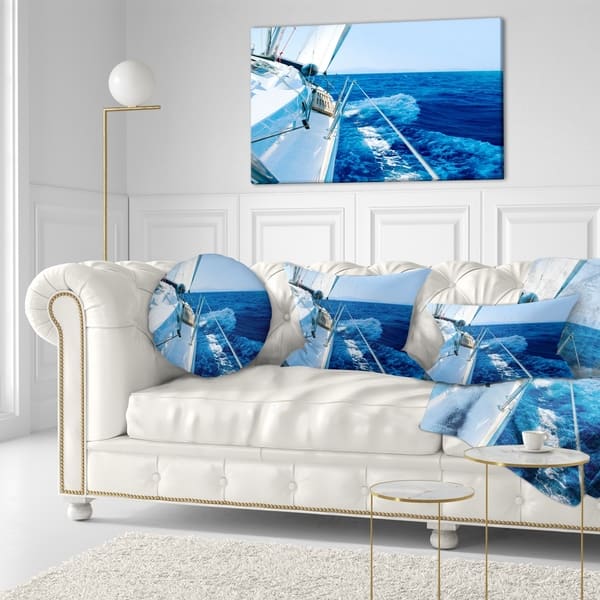 Designart Tourism Yacht Sailing In Blue Sea Seashore Throw Pillow On Sale Overstock 20950495