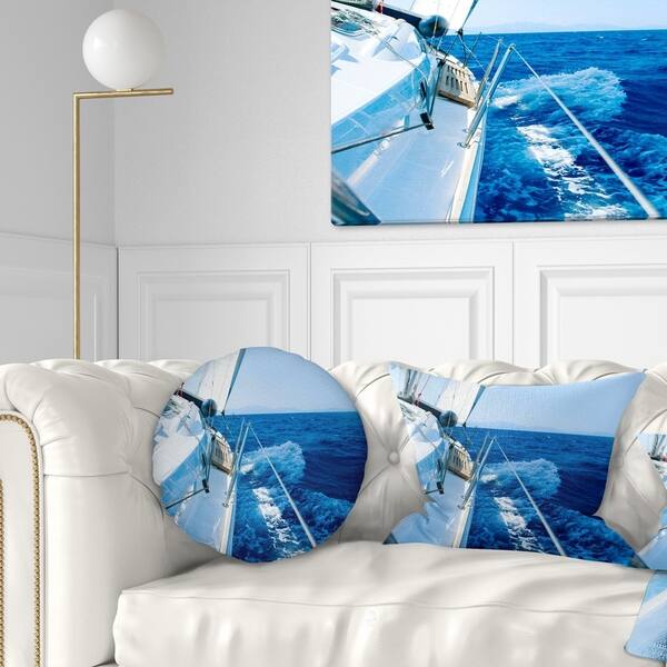 Designart Tourism Yacht Sailing In Blue Sea Seashore Throw Pillow On Sale Overstock 20950495