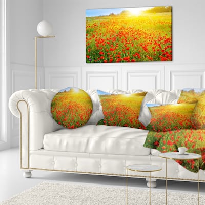 Designart 'Beautiful Sunshine over Poppy Fields' Floral Throw Pillow
