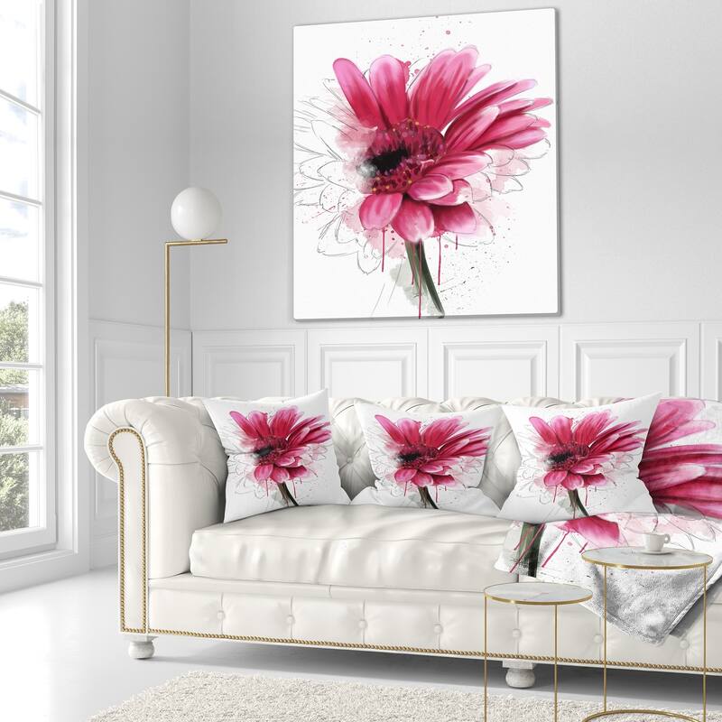 Designart 'Blooming Red Flower Watercolor' Floral Throw Pillow