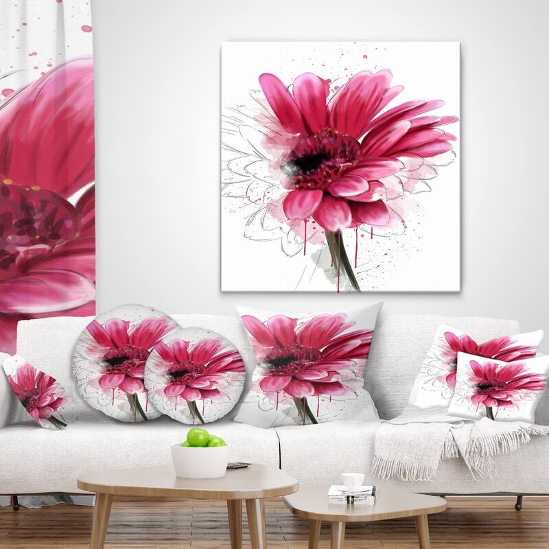 Designart 'Blooming Red Flower Watercolor' Floral Throw Pillow