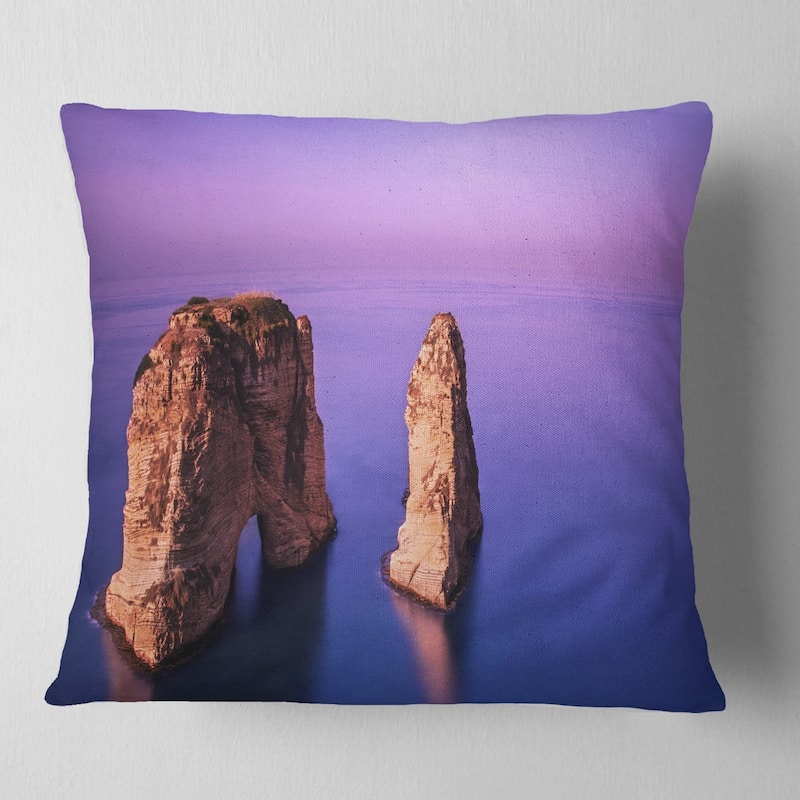 Designart 'Rawsha Rock on Sunset' Seascape Throw Pillow - Square - 18 in. x 18 in. - Medium