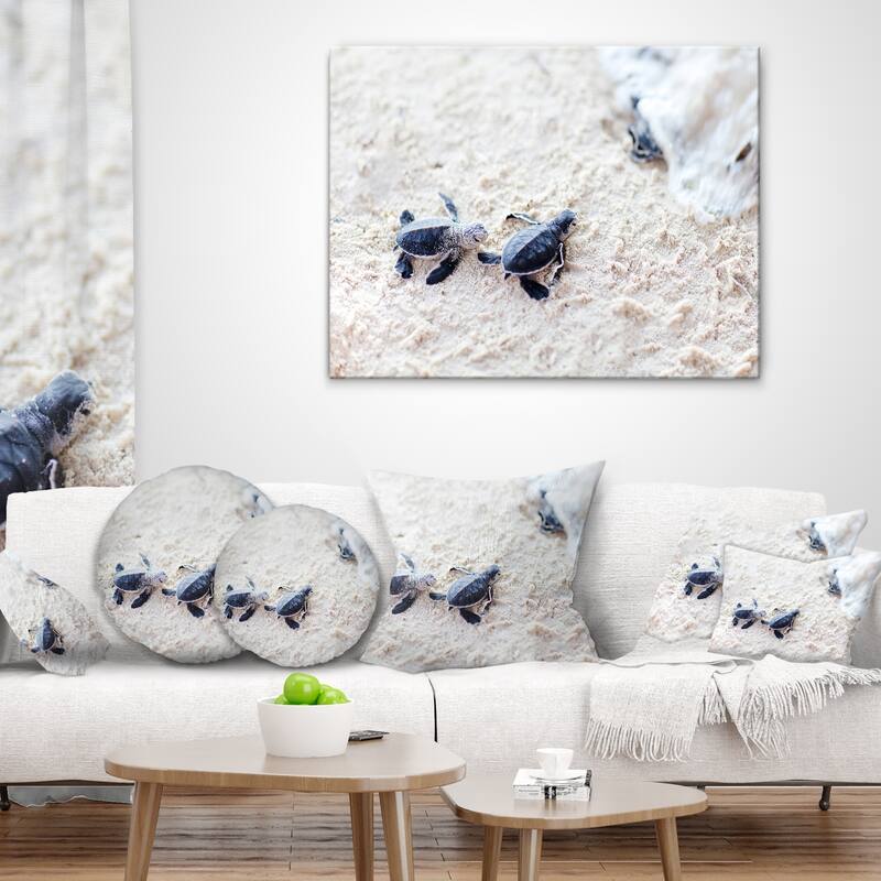 Designart 'Baby Green Turtles on Sand' Animal Throw Pillow