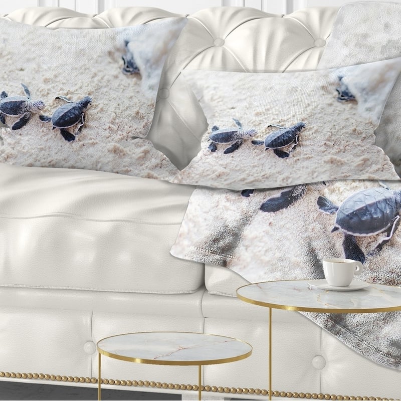 Designart 'Baby Green Turtles on Sand' Animal Throw Pillow - Rectangle - 12 in. x 20 in. - Medium