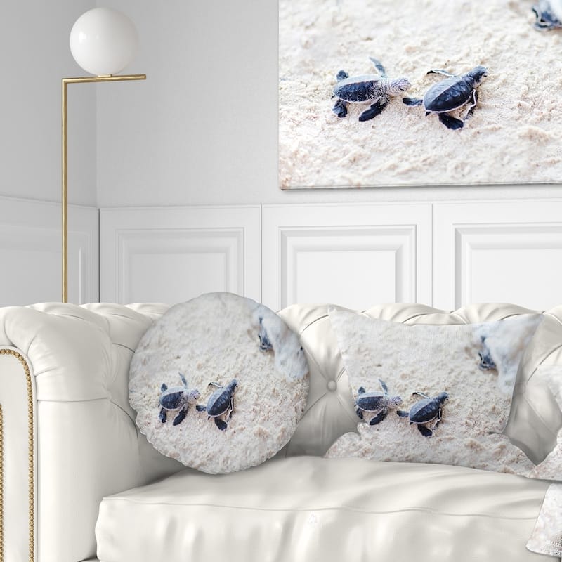 Designart 'Baby Green Turtles on Sand' Animal Throw Pillow