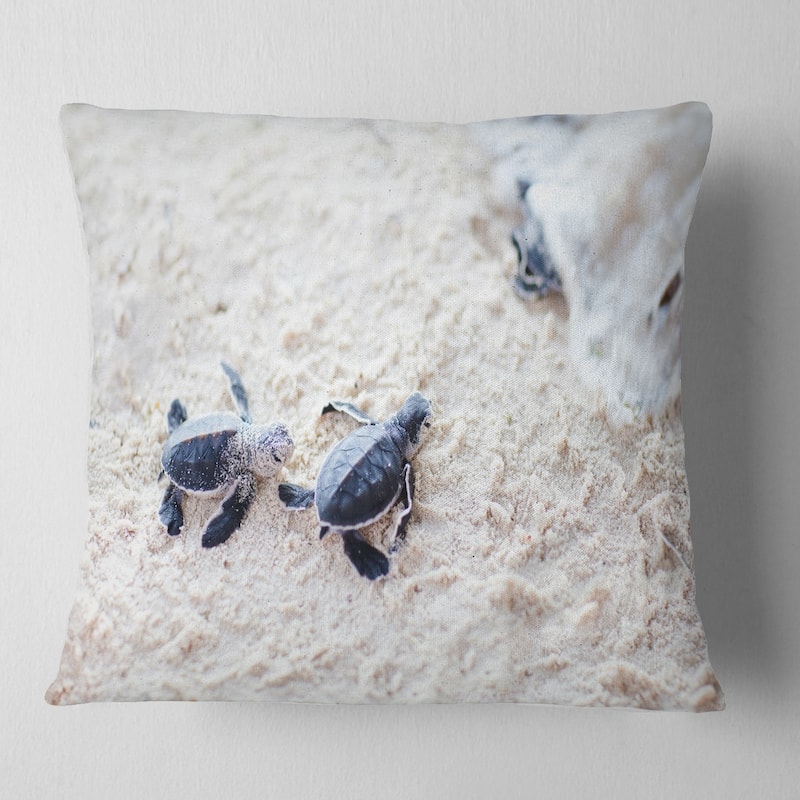 Designart 'Baby Green Turtles on Sand' Animal Throw Pillow - Square - 16 in. x 16 in. - Small