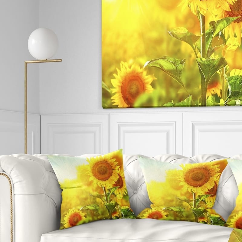 Designart 'Bright Sunflowers Blooming on Field' Animal Throw Pillow - Square - 16 in. x 16 in. - Small