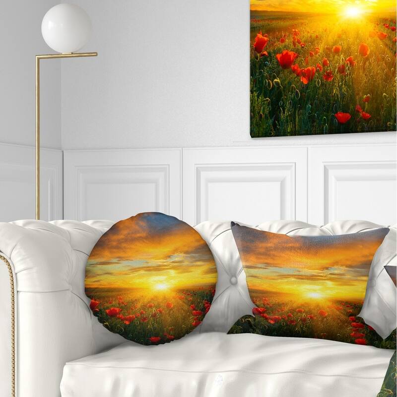 Designart 'Bright New Day over Poppy Fields' Floral Throw Pillow - Rectangle - 12 in. x 20 in. - Medium