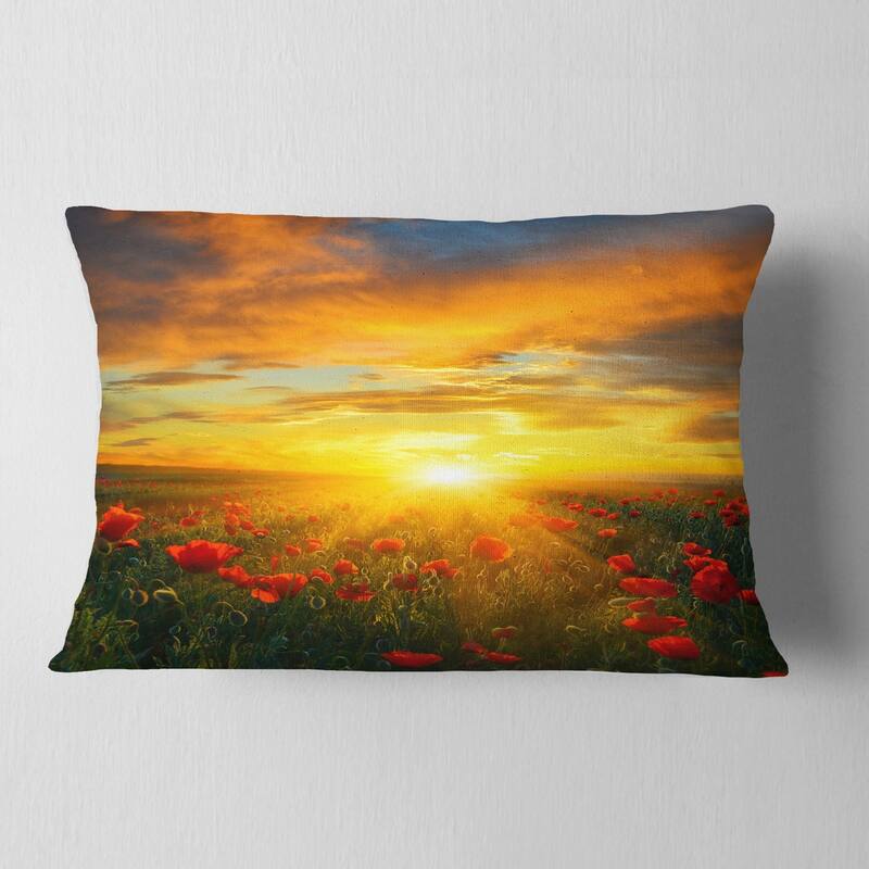 Designart 'Bright New Day over Poppy Fields' Floral Throw Pillow