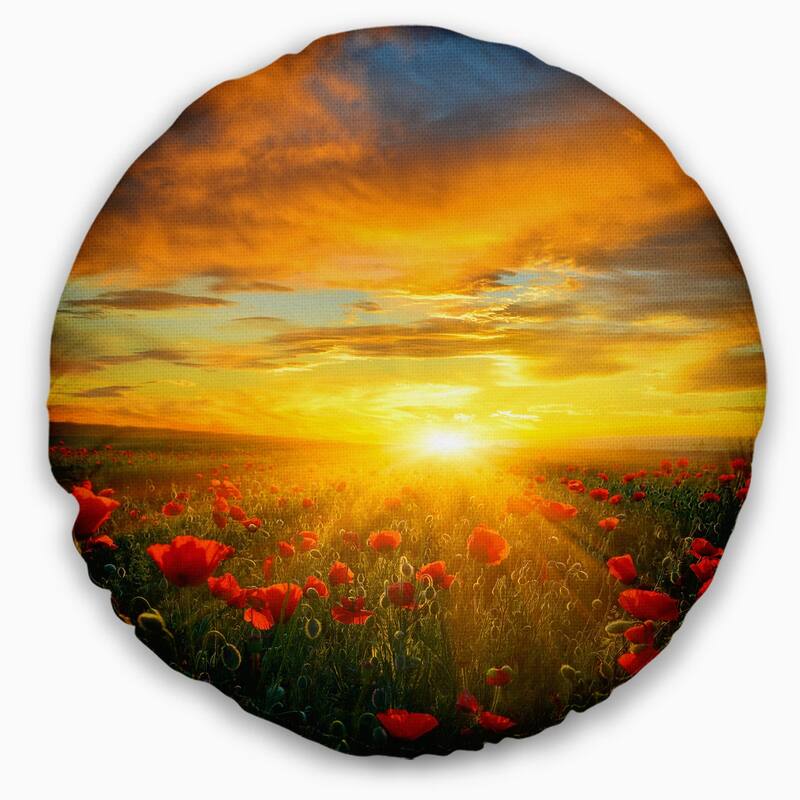 Designart 'Bright New Day over Poppy Fields' Floral Throw Pillow