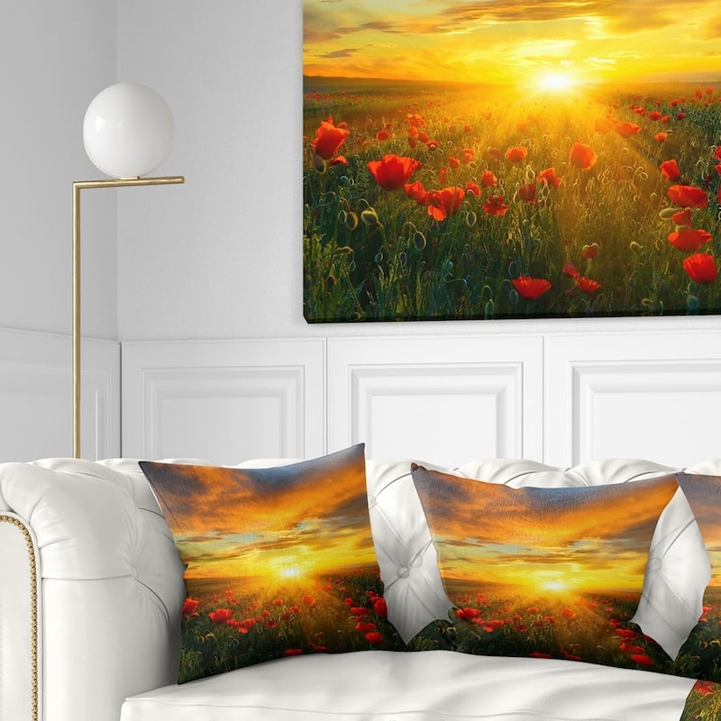 Designart 'Bright New Day over Poppy Fields' Floral Throw Pillow - Square - 18 in. x 18 in. - Medium