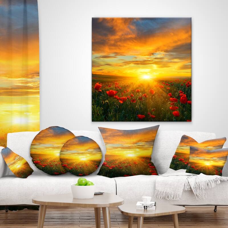 Designart 'Bright New Day over Poppy Fields' Floral Throw Pillow