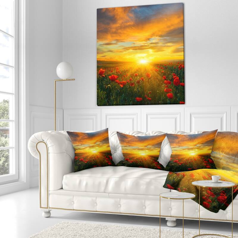 Designart 'Bright New Day over Poppy Fields' Floral Throw Pillow