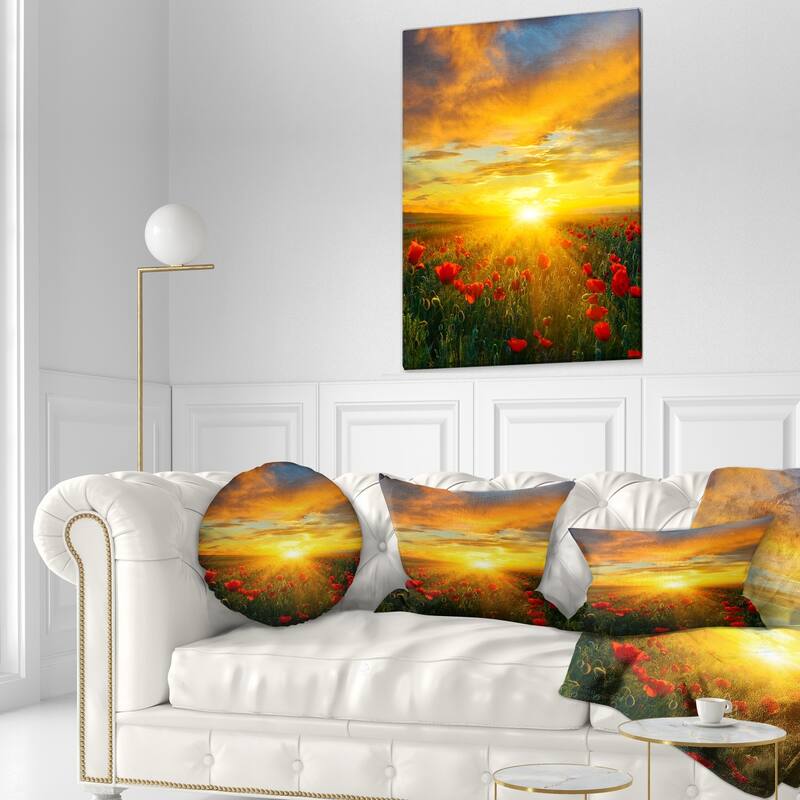 Designart 'Bright New Day over Poppy Fields' Floral Throw Pillow