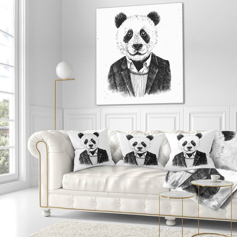 Designart 'Funny Hipster Panda Black White' Animal Throw Pillow