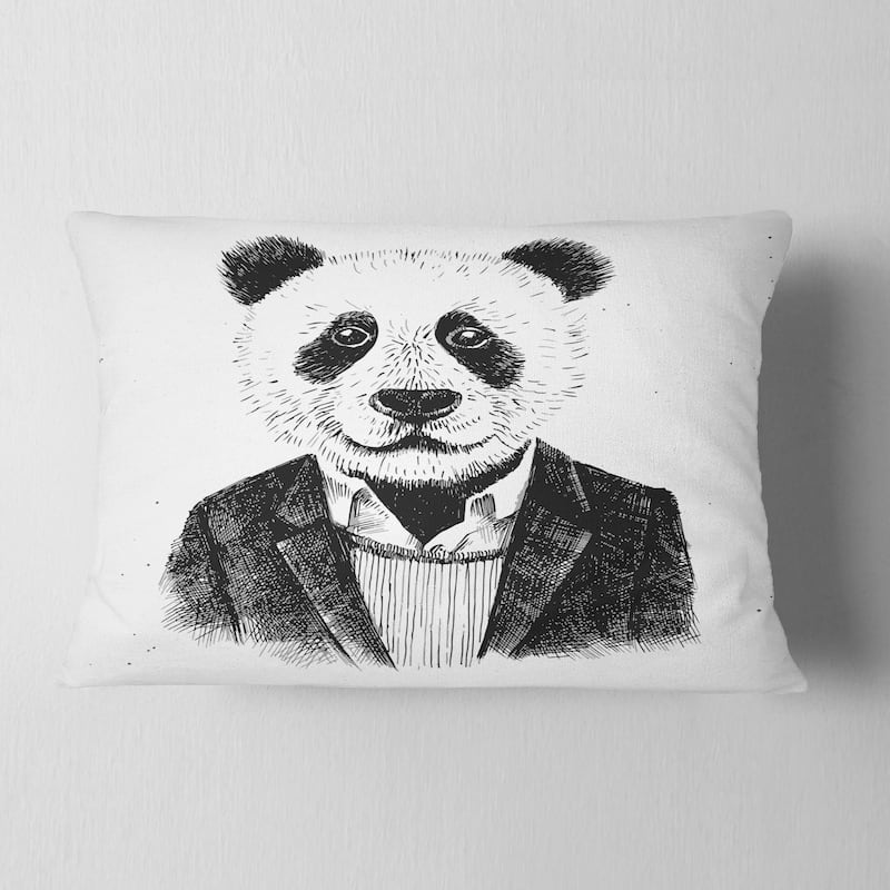 Designart 'Funny Hipster Panda Black White' Animal Throw Pillow