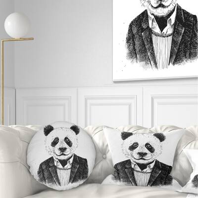 Designart 'Funny Hipster Panda Black White' Animal Throw Pillow