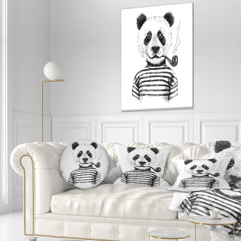 Designart 'Hipster Pandas Black and White' Animal Throw Pillow