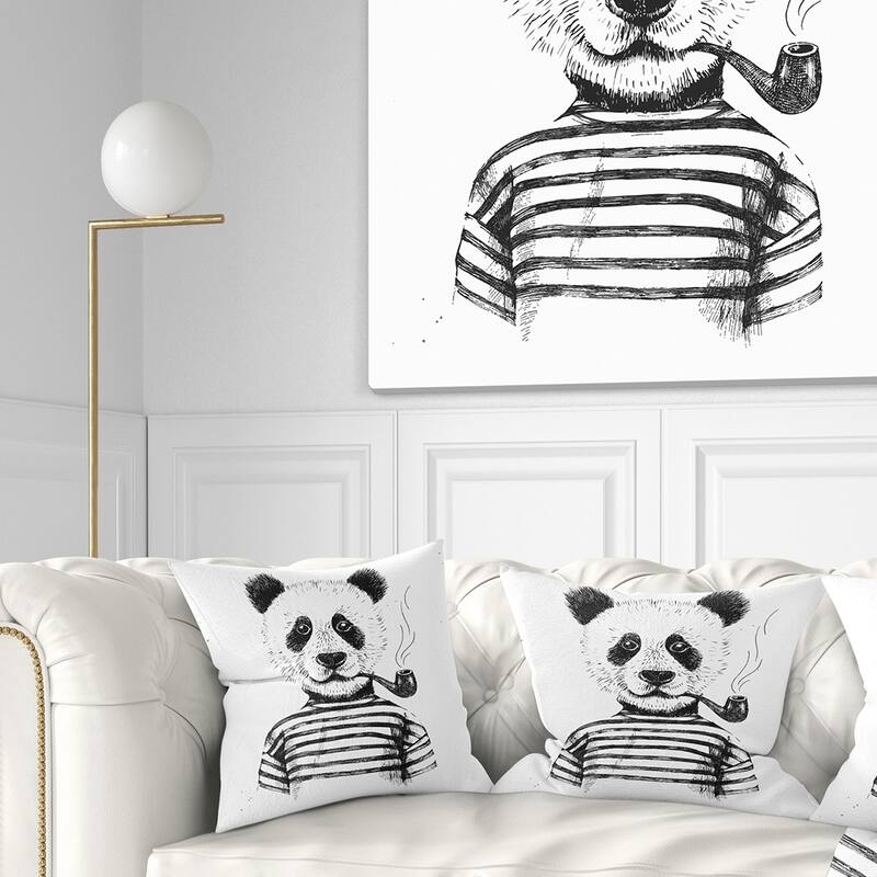 Designart 'Hipster Pandas Black and White' Animal Throw Pillow - Square - 16 in. x 16 in. - Small
