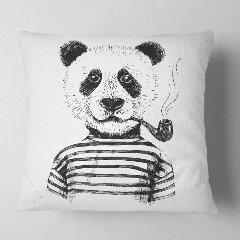 Designart 'Hipster Pandas Black and White' Animal Throw Pillow