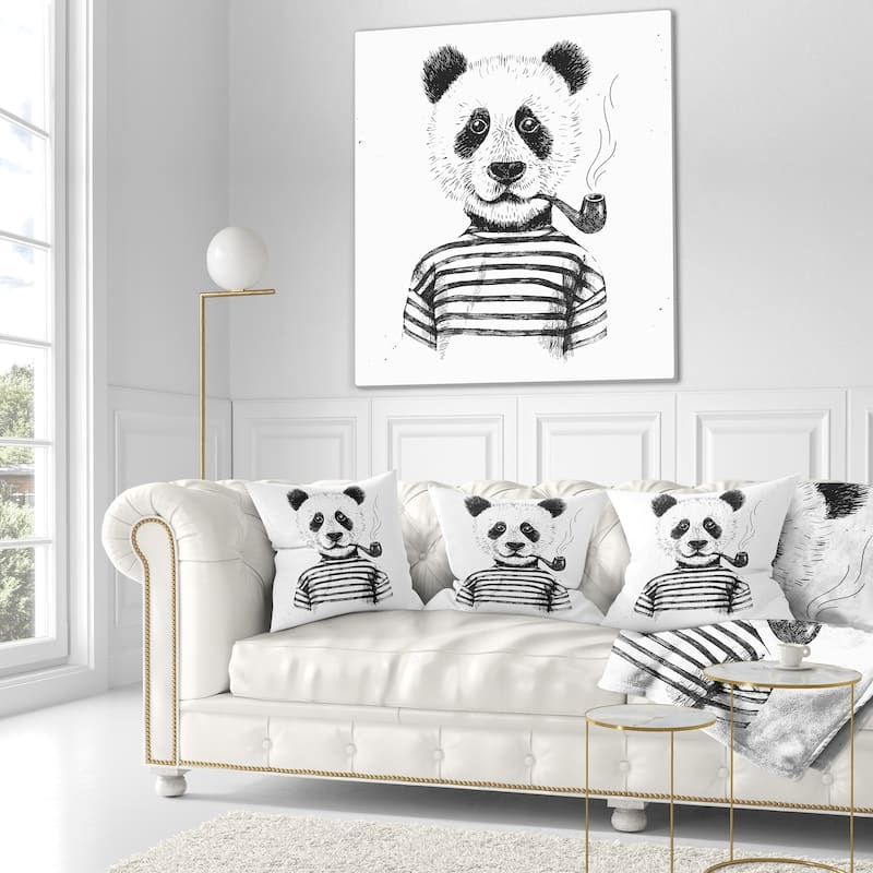Designart 'Hipster Pandas Black and White' Animal Throw Pillow