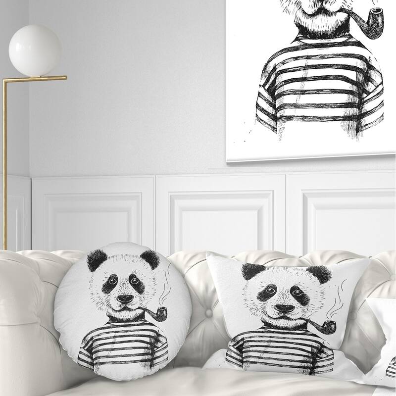 Designart 'Hipster Pandas Black and White' Animal Throw Pillow - Round - 16 inches round - Small