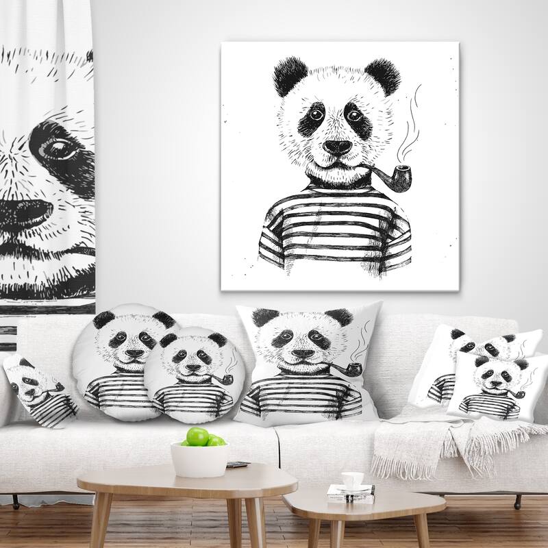Designart 'Hipster Pandas Black and White' Animal Throw Pillow