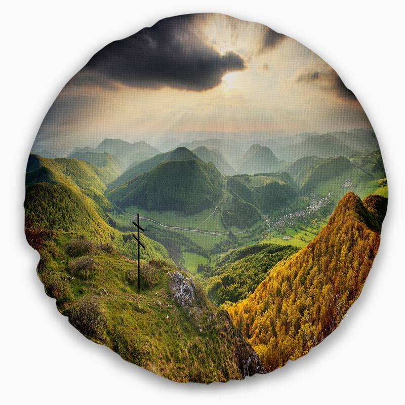 Designart 'Slovakia Spring Forest Mountain' Landscape Printed Throw Pillow