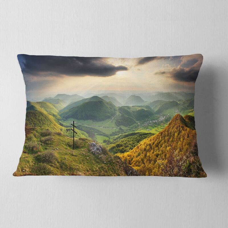 Designart 'Slovakia Spring Forest Mountain' Landscape Printed Throw Pillow