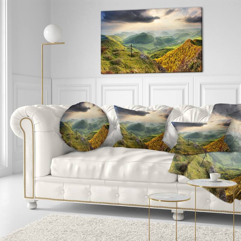 Designart 'Slovakia Spring Forest Mountain' Landscape Printed Throw Pillow