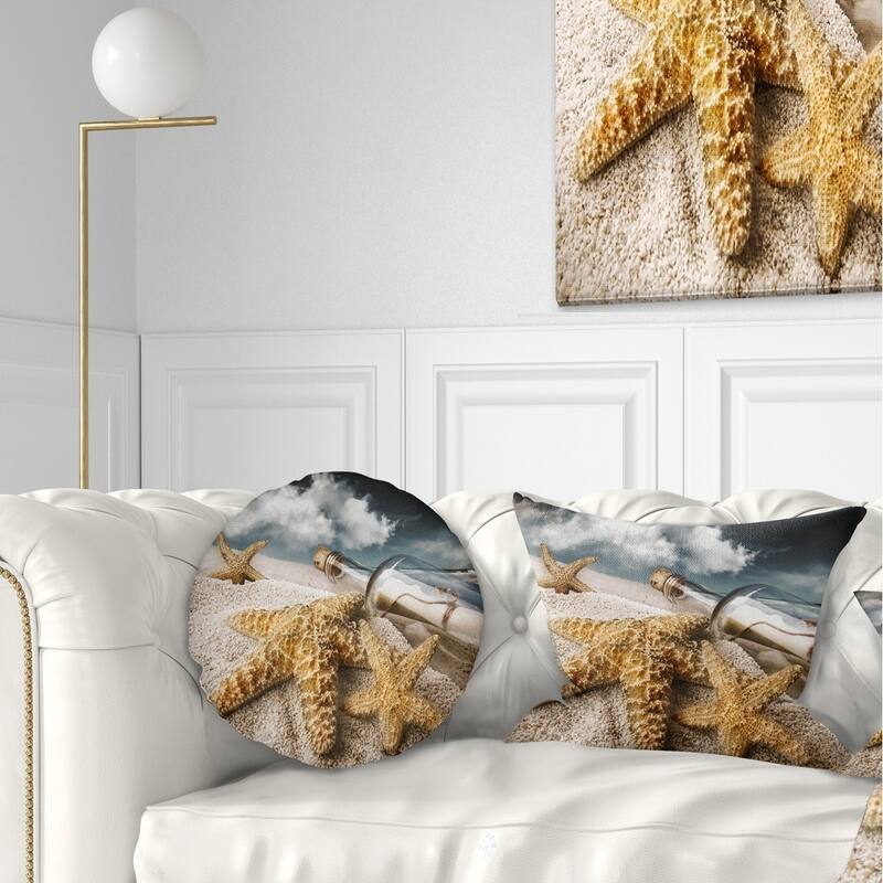 Designart 'Message Bottle Buried in Sand' Seascape Throw Pillow - Rectangle - 12 in. x 20 in. - Medium