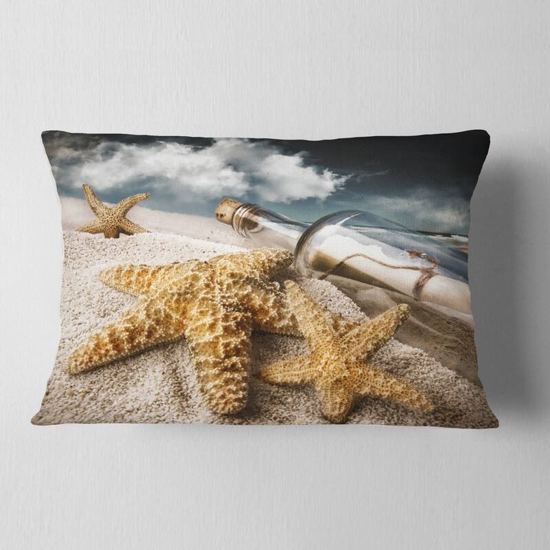 Designart 'Message Bottle Buried in Sand' Seascape Throw Pillow