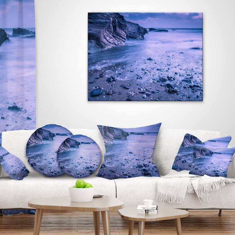 Designart 'Calm Time Lapse on Beach at Sunset' Seashore Throw Pillow