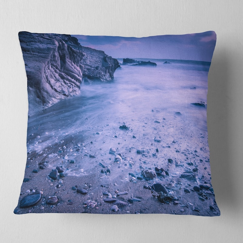 Designart 'Calm Time Lapse on Beach at Sunset' Seashore Throw Pillow - Square - 18 in. x 18 in. - Medium