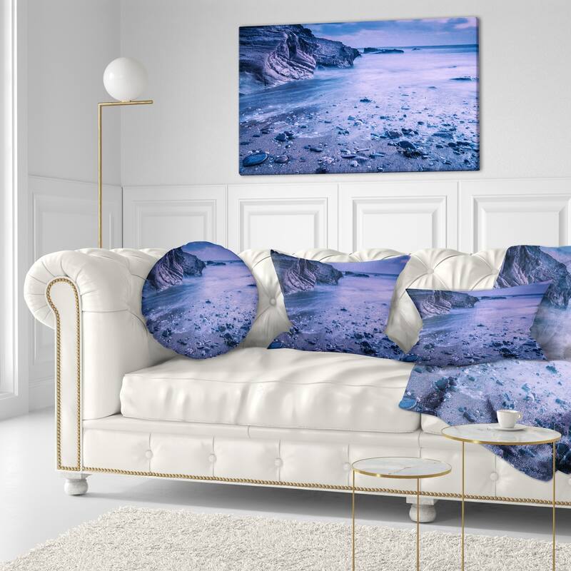 Designart 'Calm Time Lapse on Beach at Sunset' Seashore Throw Pillow