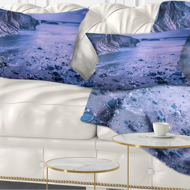 Designart 'Calm Time Lapse on Beach at Sunset' Seashore Throw Pillow - Rectangle - 12 in. x 20 in. - Medium