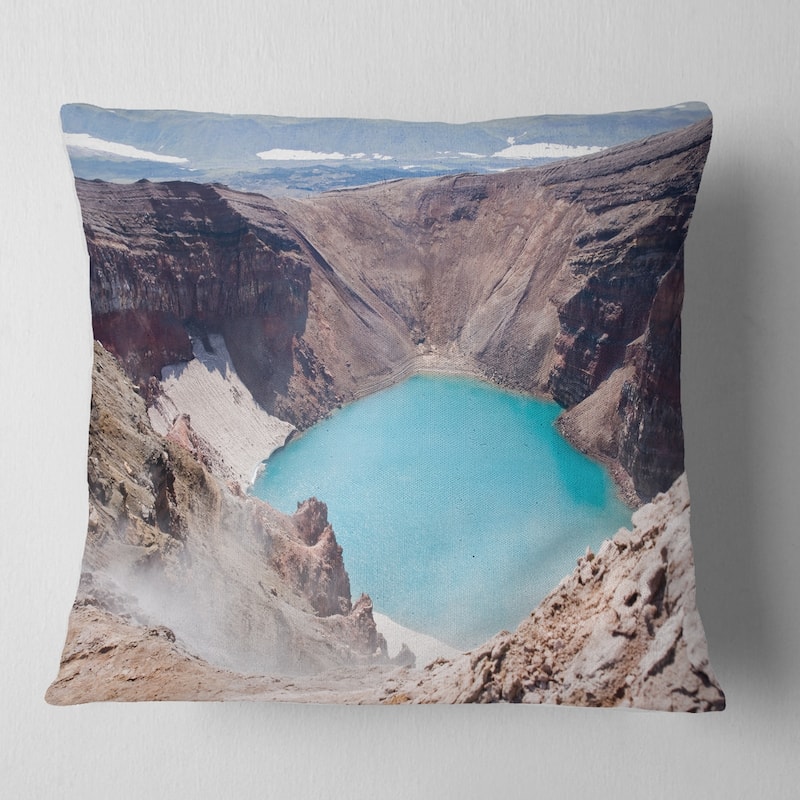 Designart 'Crater of Volcano Goreliy' Landscape Printed Throw Pillow - Square - 26 in. x 26 in. - Large