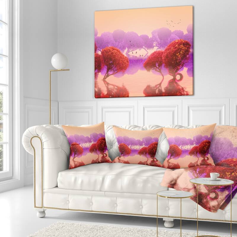 Designart 'Red and Purple Japanese Gardens' Landscape Printed Throw Pillow