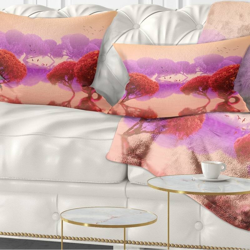 Designart 'Red and Purple Japanese Gardens' Landscape Printed Throw Pillow - Rectangle - 12 in. x 20 in. - Medium