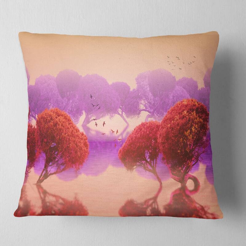 Designart 'Red and Purple Japanese Gardens' Landscape Printed Throw Pillow - Square - 18 in. x 18 in. - Medium