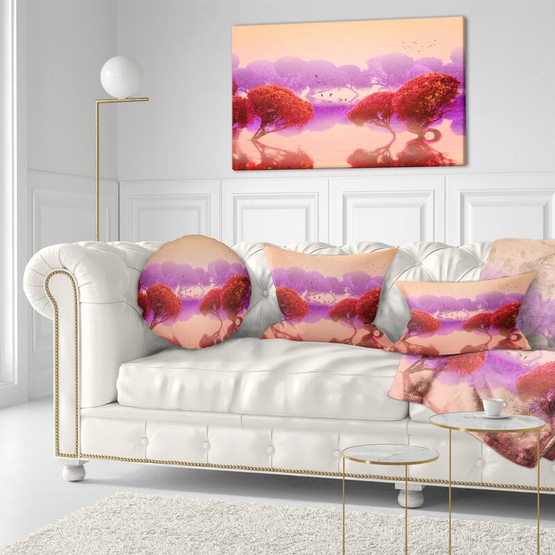 Designart 'Red and Purple Japanese Gardens' Landscape Printed Throw Pillow