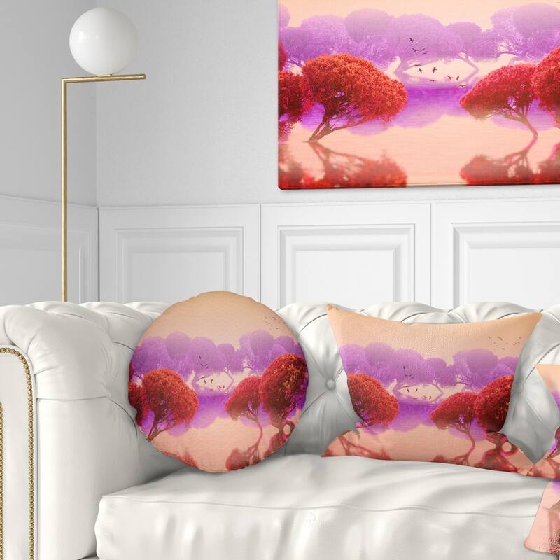 Designart 'Red and Purple Japanese Gardens' Landscape Printed Throw Pillow - Round - 16 inches round - Small