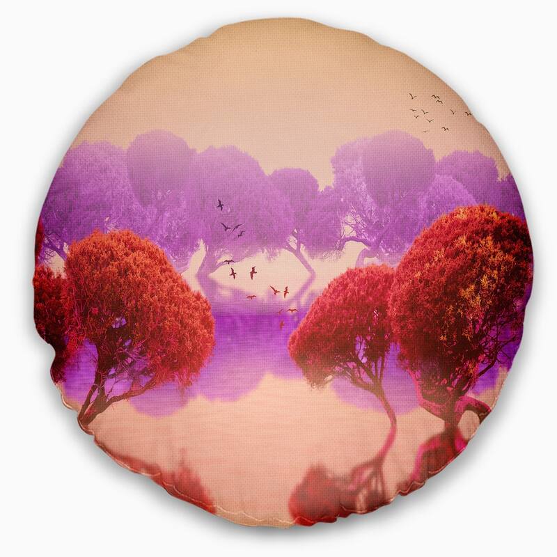 Designart 'Red and Purple Japanese Gardens' Landscape Printed Throw Pillow