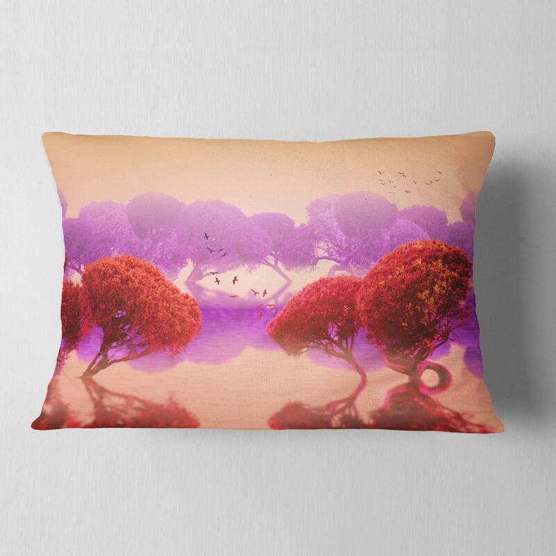 Designart 'Red and Purple Japanese Gardens' Landscape Printed Throw Pillow