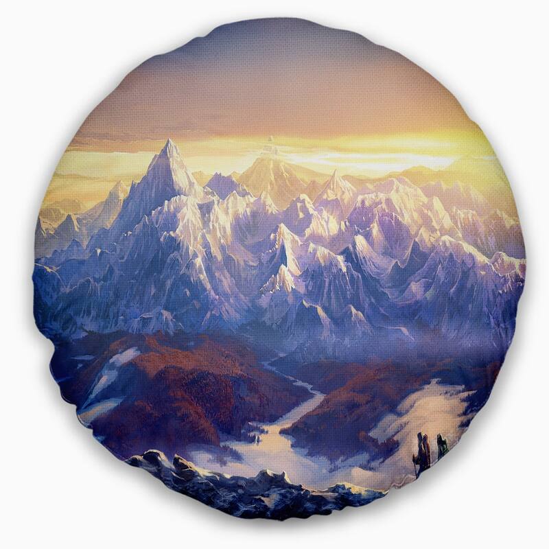 Designart 'Winter Mountains with Tourists' Landscape Printed Throw Pillow