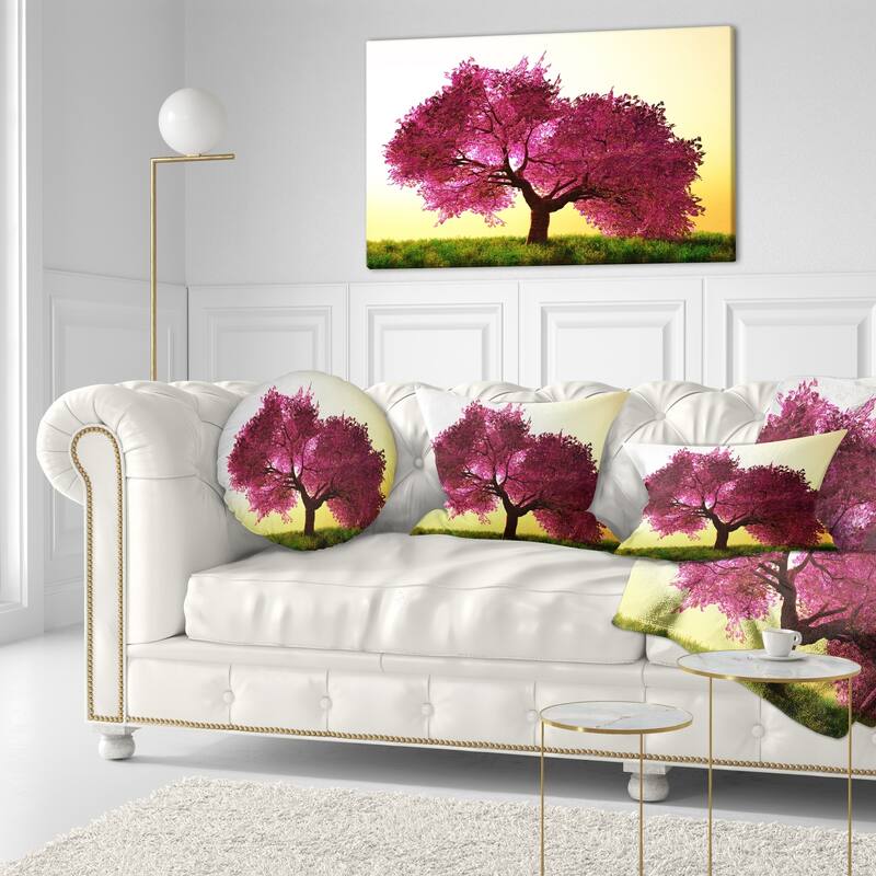 Designart 'Cherry Blossom in Beautiful Garden' Landscape Printed Throw Pillow